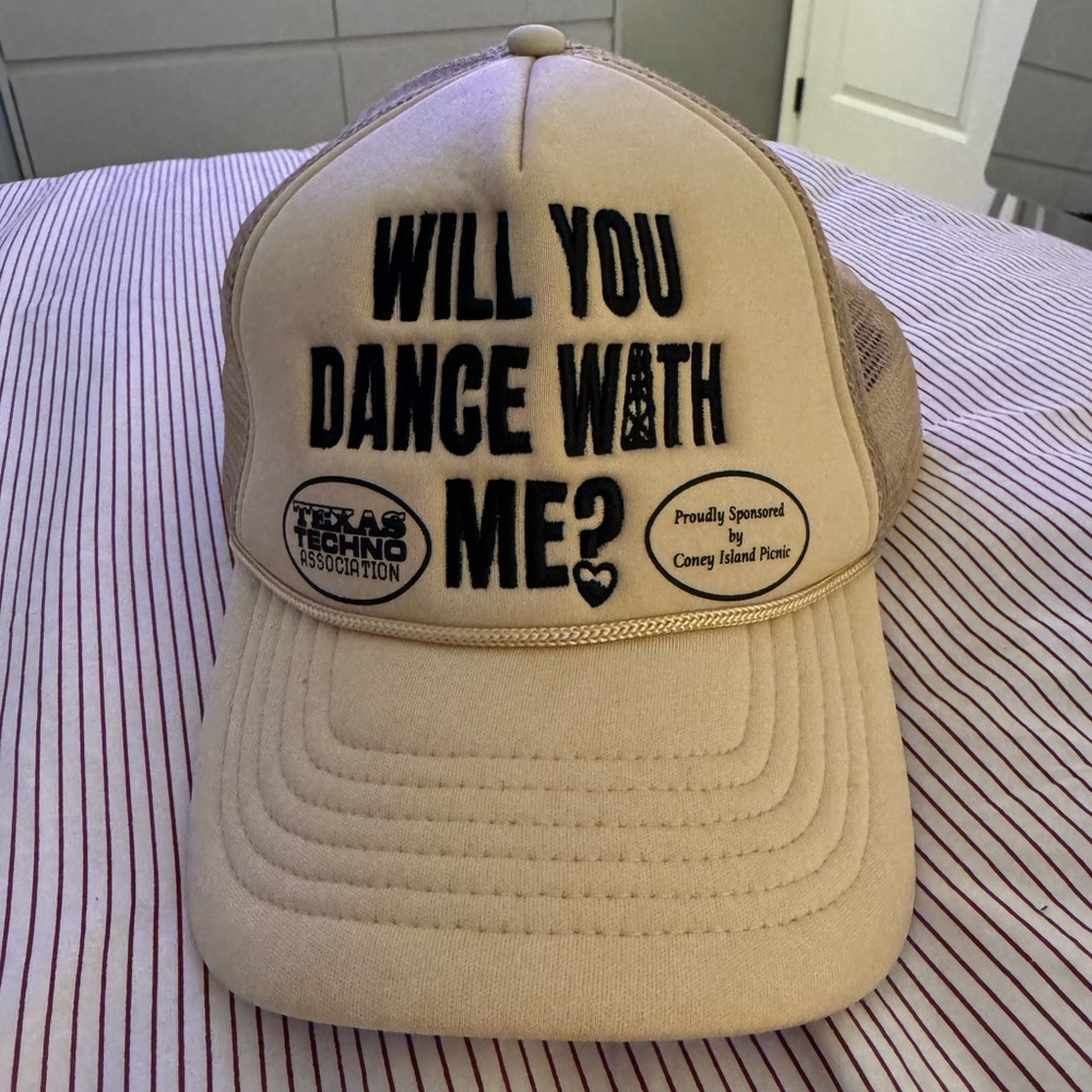 Urban Outfitters Graphic Beige Mesh Trucker Hat